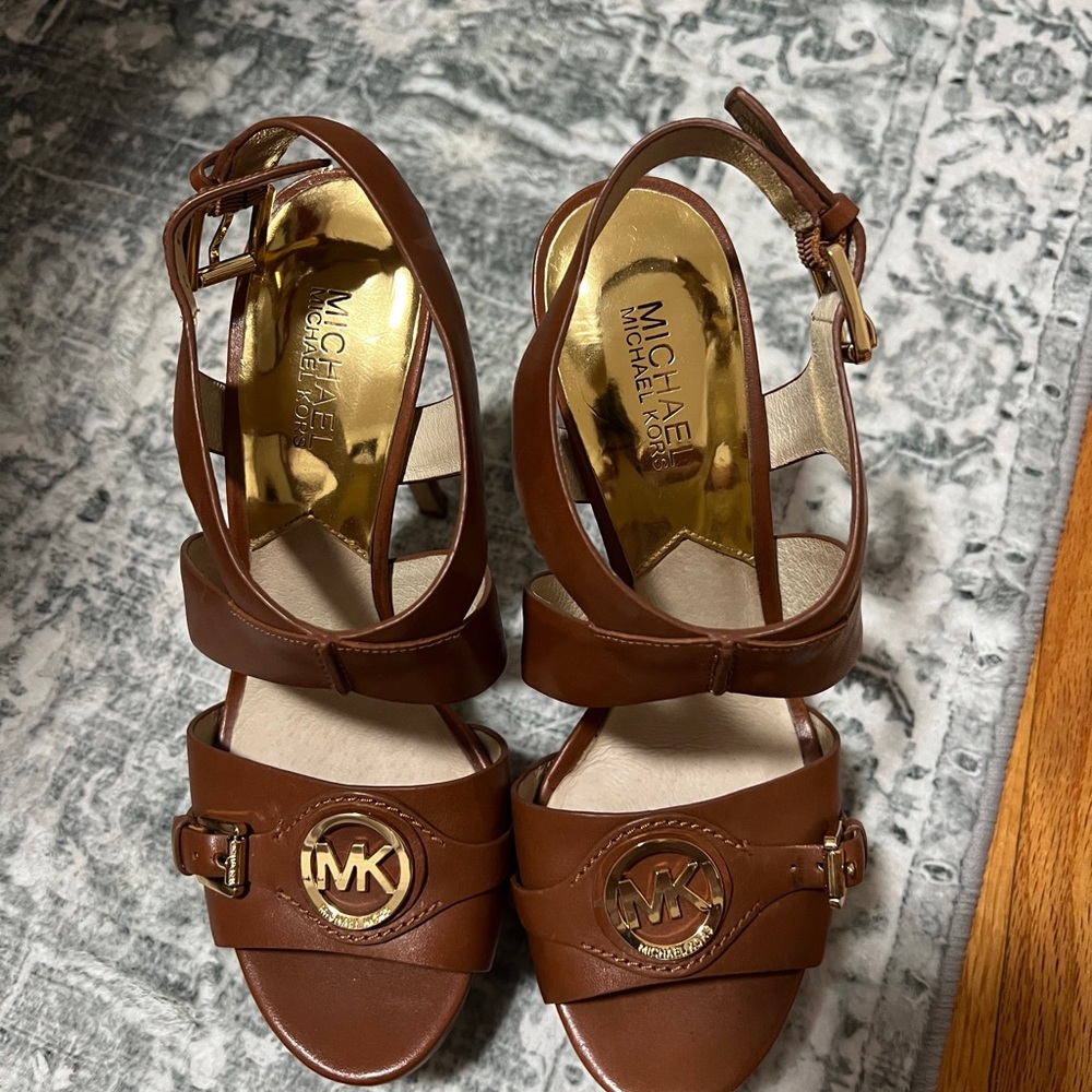 Michael Kors Brown Sandals with Gold Accents